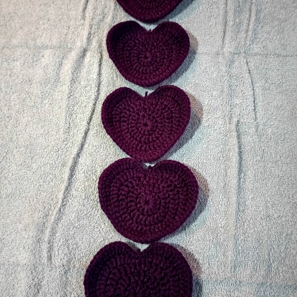 Purple Crochet Heart Coasters
